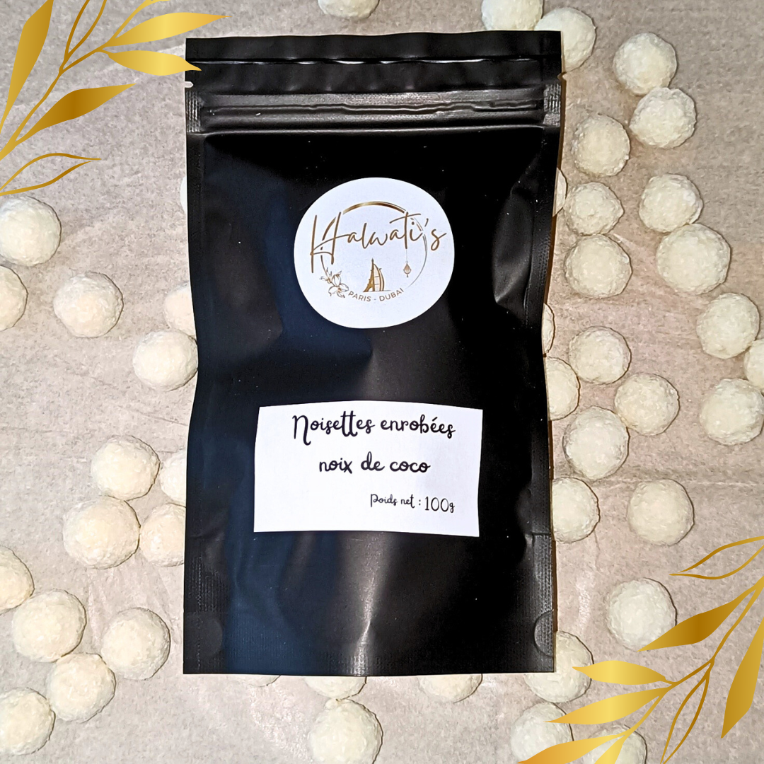 Noisettes enrobées chocolat blanc coco - Halwati's™