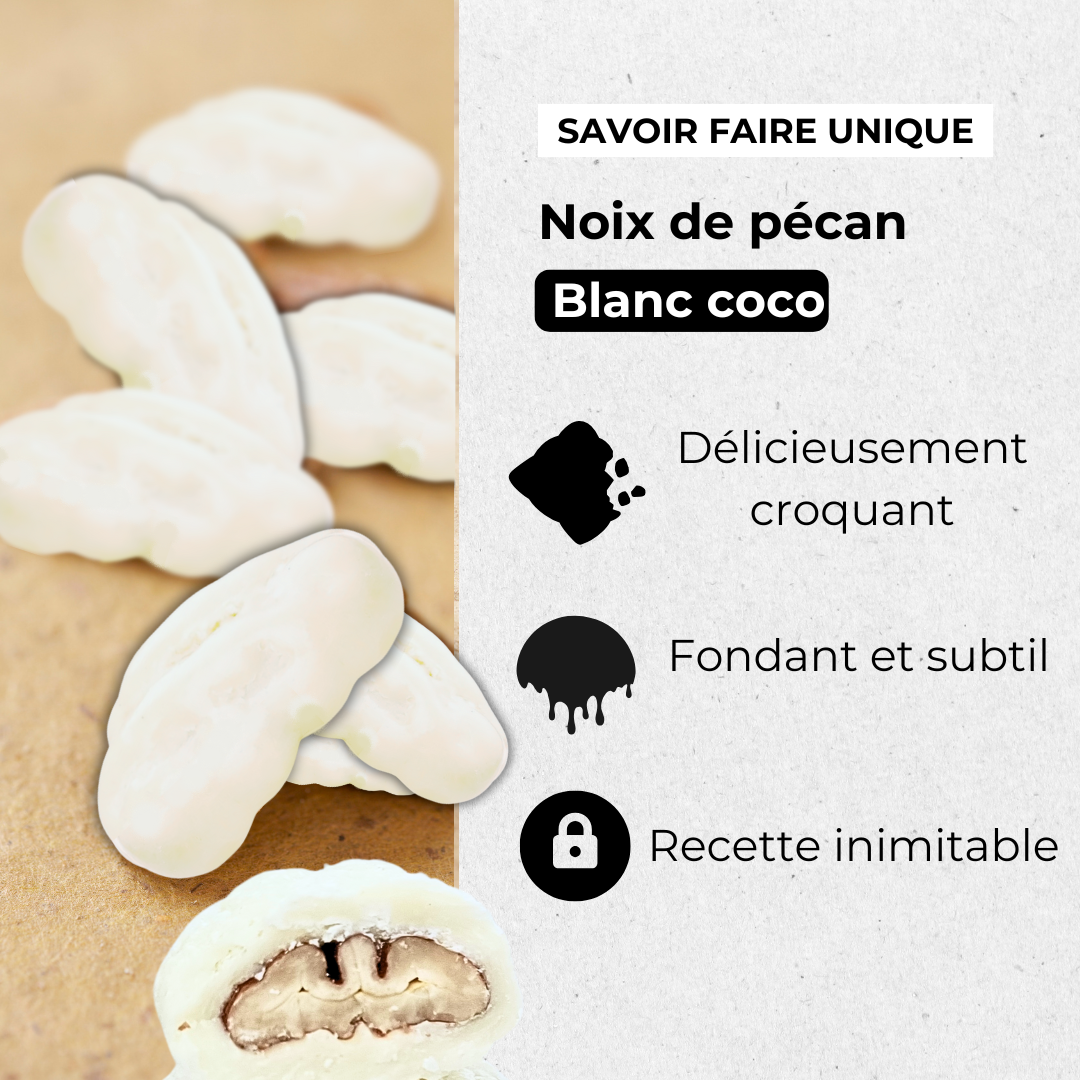 Noix de pécan enrobées chocolat blanc coco - Halwati's™
